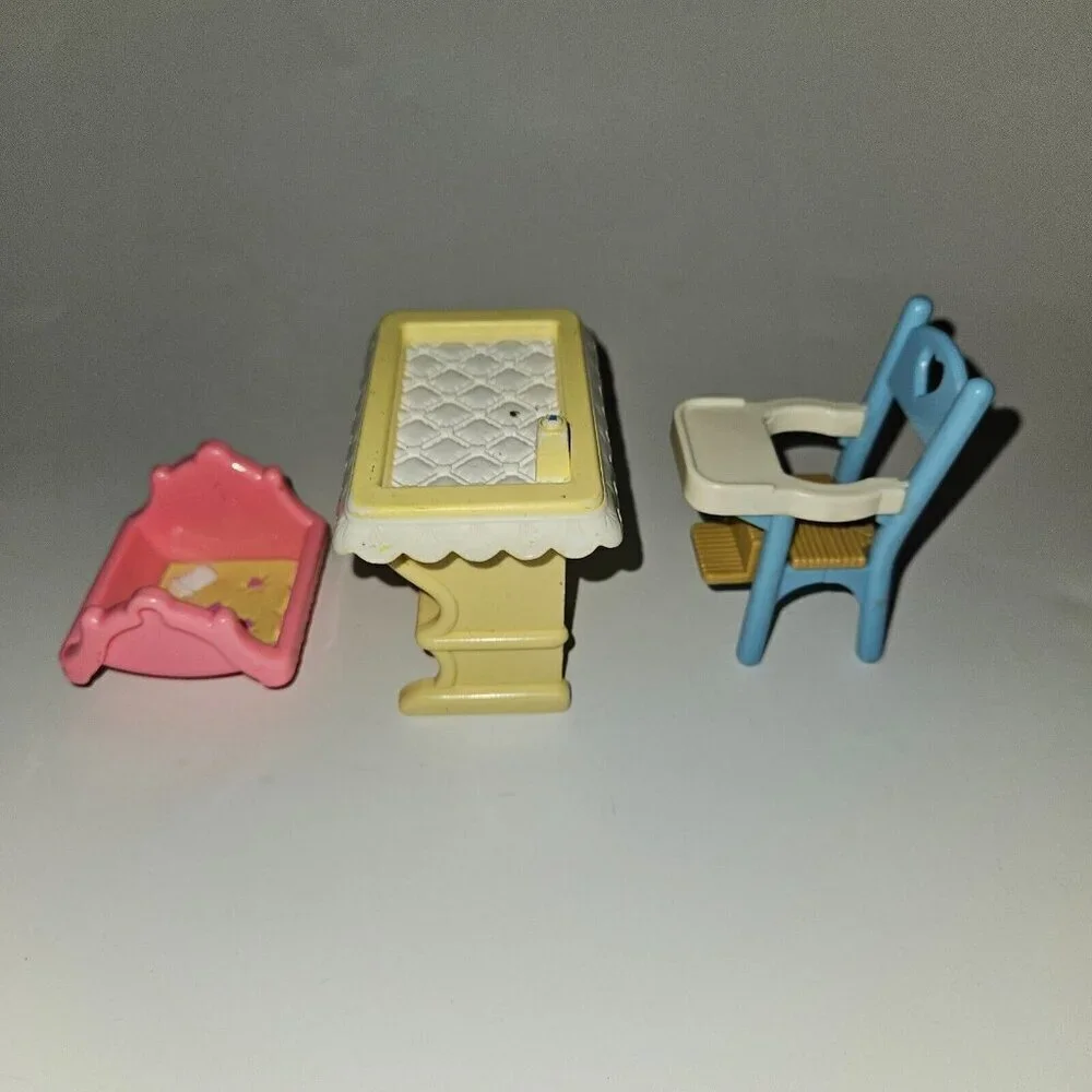 Fisher Price Loving Family Baby Furniture Lot Cradle Highchair Changing Table